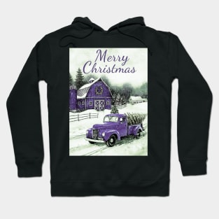 Purple vintage car movie style Merry Christmas Hoodie